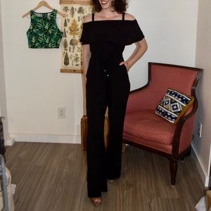 Black Guess Strapless Off-The-Shoulder Jumpsuit